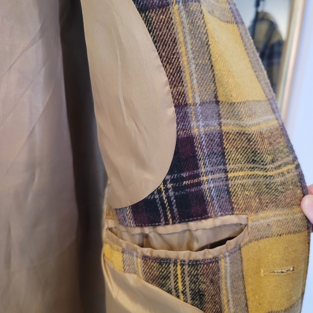 Plaid Yellow and Black Men's Coat - Picture 5 of 6